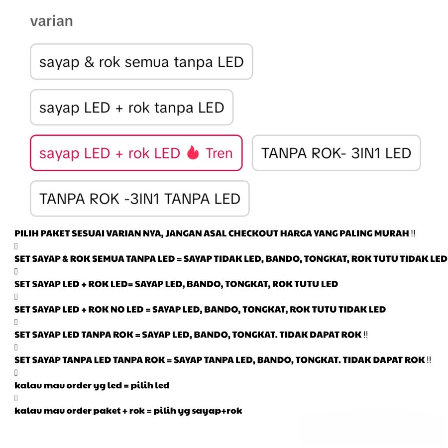 ZHAFIRA KIDS STORE - 1sett 4in1 SAYAP PERI KUPU KUPU LED SAYAP TONGKAT BANDO ROK TUTU / SAYAP PERI / FAIRY WING KOSTUM PESTA KARNAVAL PENTAS Aksesoris Fashion