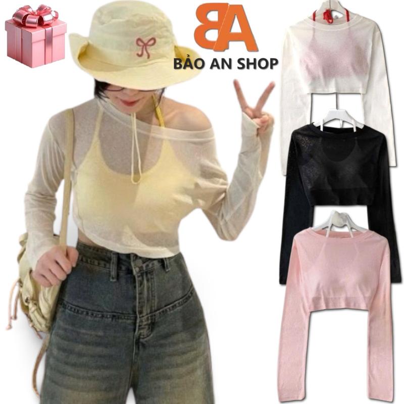 [ SA-313 ] Sét bộ nữ 2 món áo croptop form rộng tay dài chất thun Giấy cổ tròn và áo dây bra lót ôm body có mút Free Size dưới 54kg