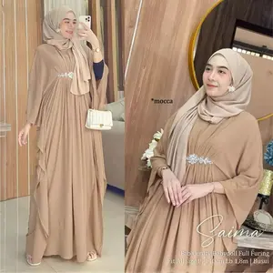 Gaun Kaftan Mewah Size S-3XL Bahan Ceruty Babydoll Full Furing Hiasan Renda Plus Mutiara Terbaru 2026 Lebaran Dress Wanita Gamis Remaja Busana Muslim Wanita