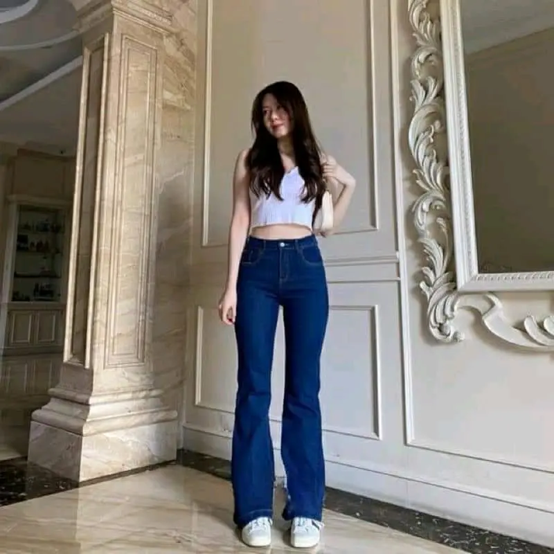 Celana Jeans Cutbray Highwaist Stretch Premium Panjang Long Basic Cutbray Wanita - Skinny, Hitam Cewek 3