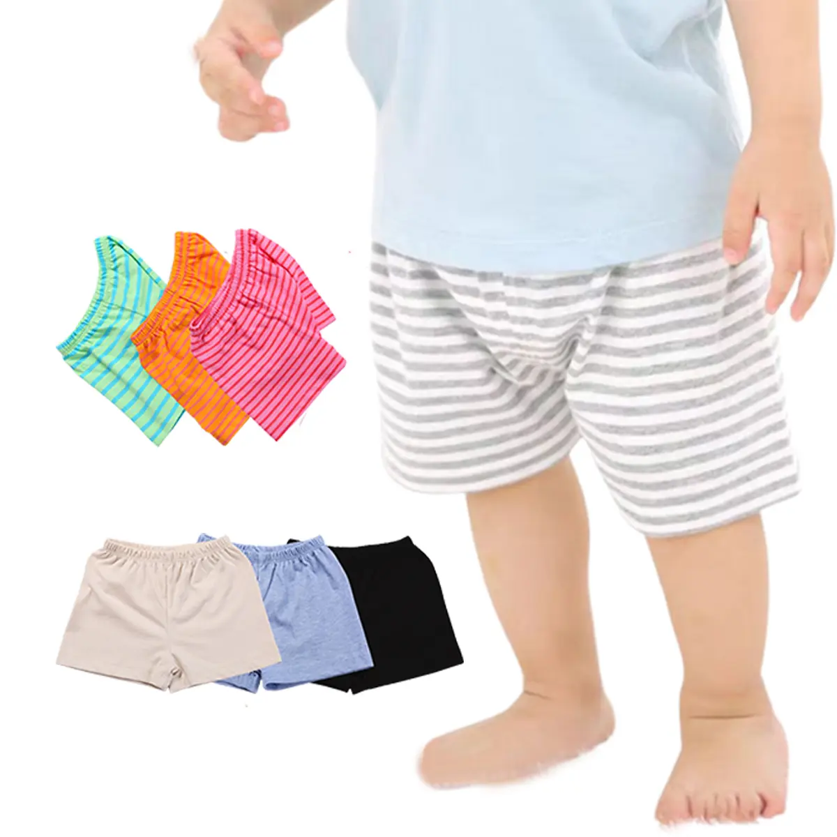 Seluar berjalur pendek untuk bayi baru lahir, perempuan dan lelaki, kasual, lembut, bayi, kanak-kanak, warna polos, seluar dalam, bahagian bawah
