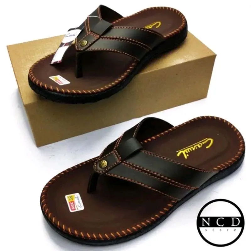 Sandal Pria Carvil Jepit Kulit Jahitan Double Terbaru