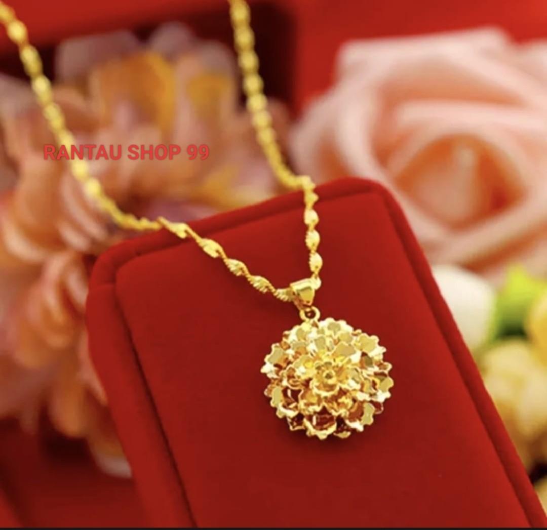 Kalung titanium motif melintir liontin bunga mawar gold modern anti luntur dan karat