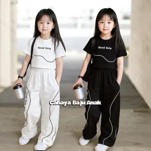 Outfit anak perempuan korean style 3-12 tahun model baju crop celana skena viral/ootd anak perempuan