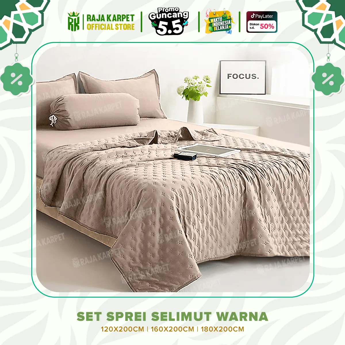 RAJA Set Bedcover Sprei Sarung Bantal Guling Korea Style Set Seprei & Selimut Warna Abu Hijau Ungu Krem Navy Ungu Polos Kain Microtex