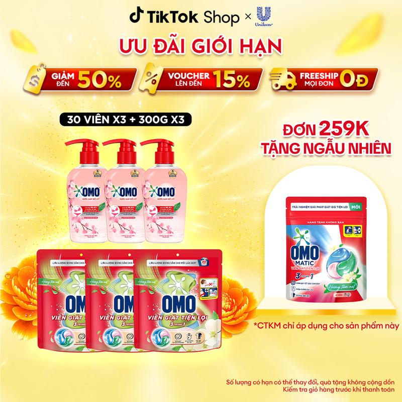 Combo 3 Túi viên giặt tiện lợi OMO 3 trong 1 (30 viên/túi) và Combo 3 Nước Giặt Đồ Lót OMO Hương Hoa Anh Đào Thanh Lịch 300G [1]