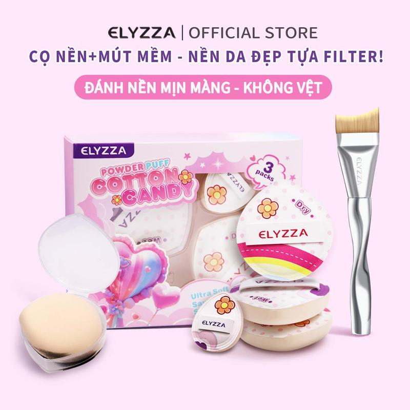 Bông Phấn Cotton Candy ELYZZA Mềm Mại Và Thân Thiện Với Da Có Thể Sử Dụng Cả Khô Và Ướt Kèm Theo Một Bông Phấn Nhỏ Cọ Đánh Nền+Mút Đánh Nền 3 PCS Giúp Trang Điểm Tinh Tế