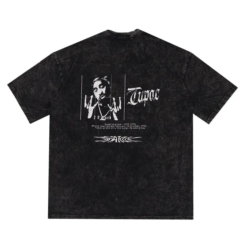 Kaos Oversize Hiphop Rapper 2PAC Washed 1