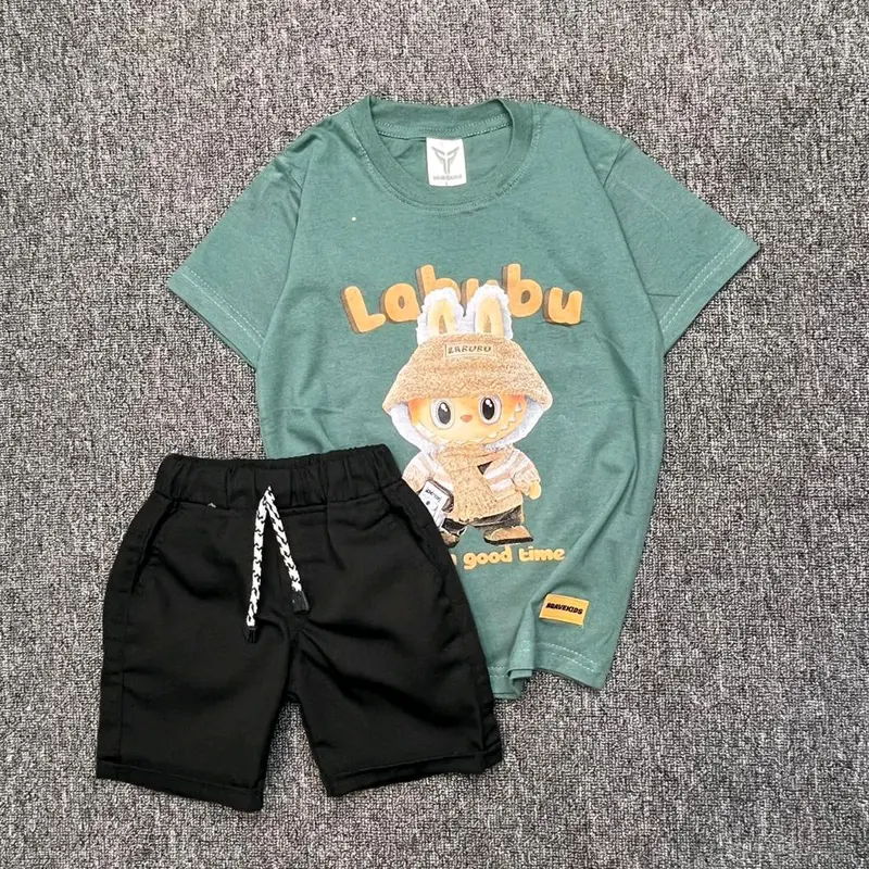 setelan kaos anak laki - laki bahan katun combed size S-M-L untuk usia 1-6 tahun 5