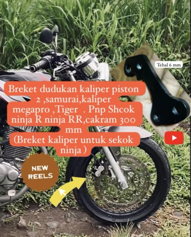 Breckt bereket brecet dudukan kaliper cakram 300 mm kaliper setandar ninja megapro Tiger , kaliper NISSIN piston 2 pnp shock ninja  (untuk sekok ninja )costum