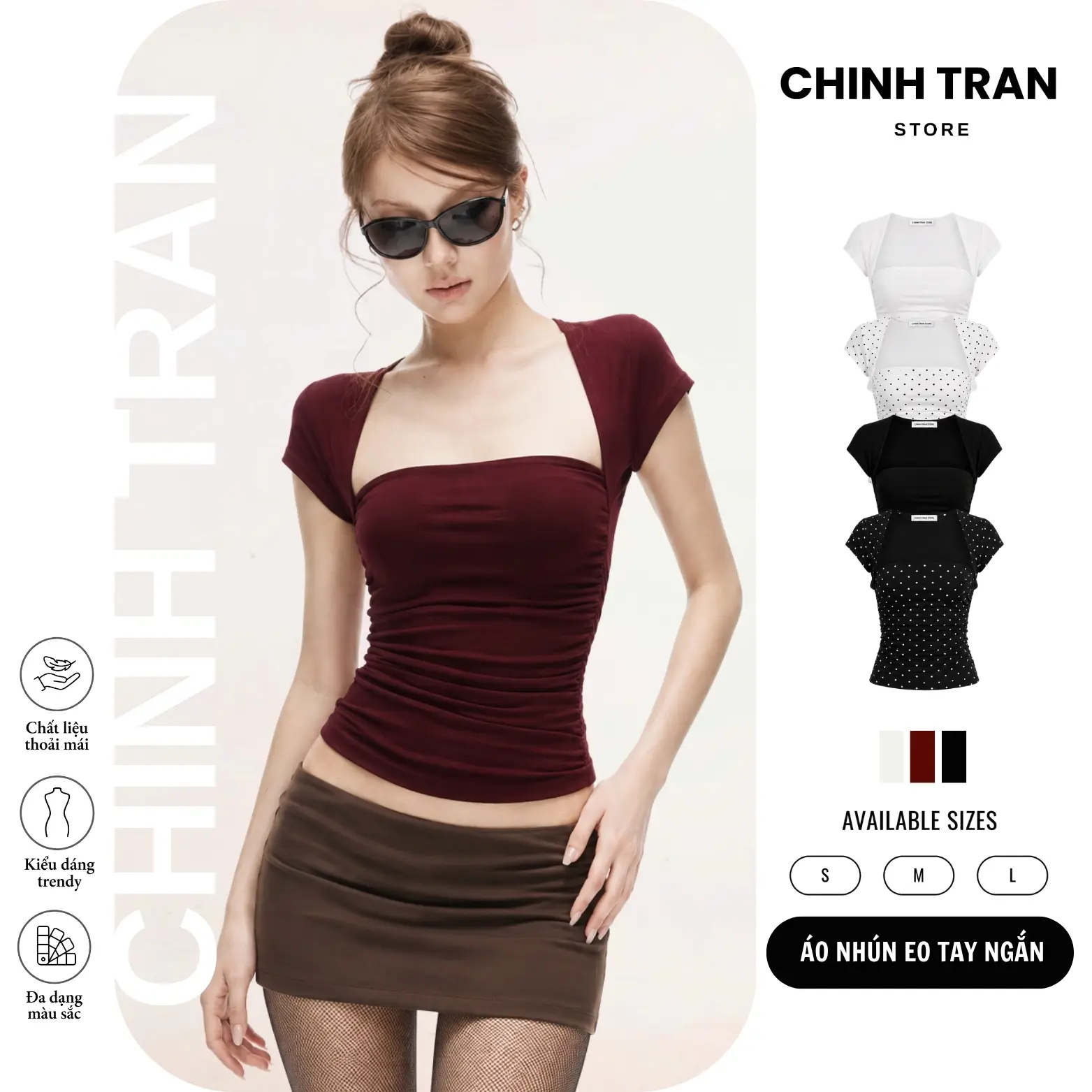 Áo Thun Nhún Eo Tay Ngắn Ôm Body Chất Thun Cotton Nhiều Màu