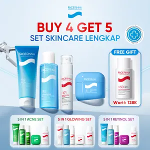 【HOT】FACERINNA 5pcs Skincare Duo| 5pcs set  glowing set / acne set / retinol set: cleanser+toner+serum +moisturizer+sunscreen