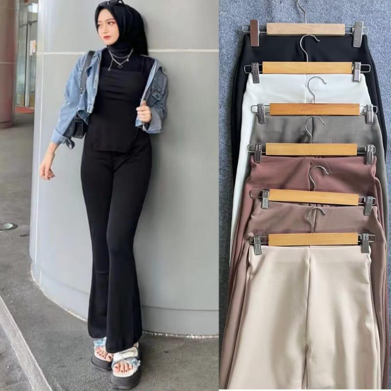 Celana Kulot Cutbray Highwaist Panjang Wanita - Highwaist Flare Scuba Pants - Bawahan, Casual Basic Formal 0