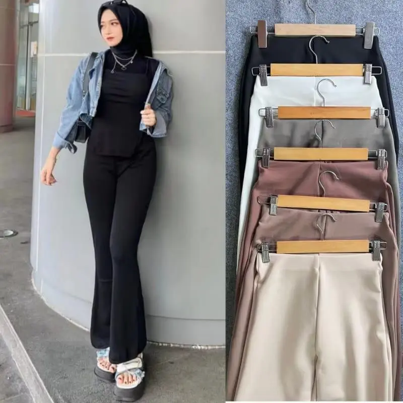 Celana Kulot Cutbray Highwaist Panjang Wanita - Highwaist Flare Scuba Pants - Bawahan, Casual Basic Formal 0