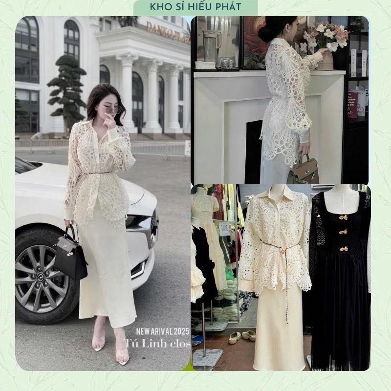 Mở Bán - Tặng Kèm Belt Set Váy Sơ Mi Ren Lỗ Dáng Dài Phối Chân Váy Lụa Đuôi Cá Sang Chảnh Tôn Dáng by Hp
