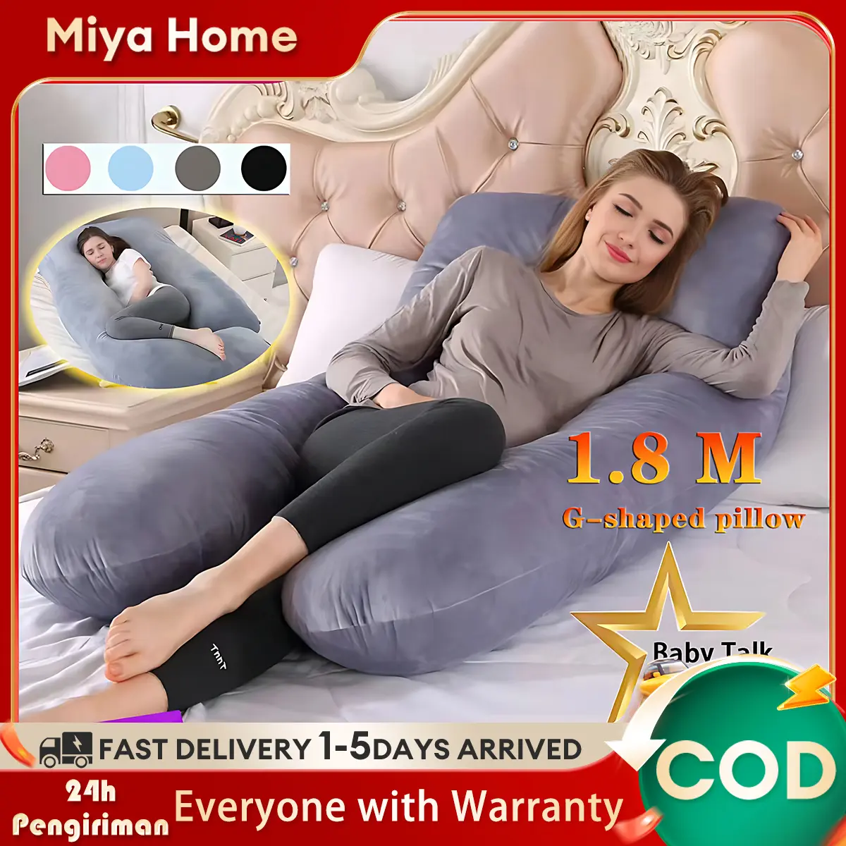 COD Oversized!! Pregnancy Pillow Maternity pillow Pregnant Pillow Premium Extra Large G Shape Full Cotton 1.8M U Shape Pillow Bantal Menyusu Women Wanita Fabric Kapas Wanita