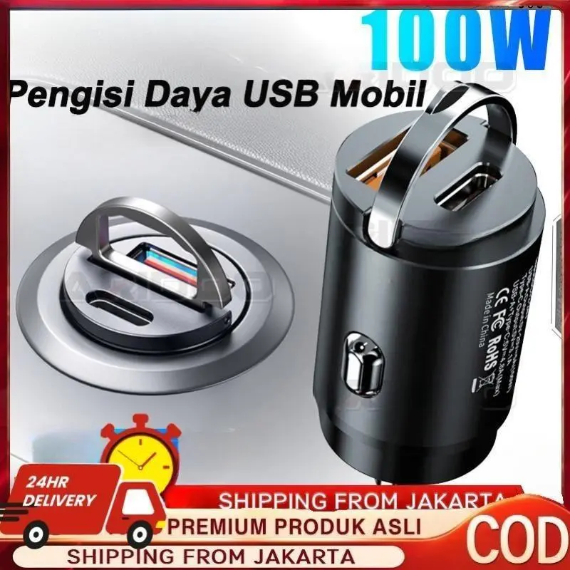【COD 100% Aman】2025 Model Baru Pengisi Daya Cepat Mobil 100W - USB Type-C Tersembunyi, Dual Port QC3.0 & PD, Super Cepat Charging, Kompatibel dengan Semua HP, Anti - Overheat, Mudah Pasang, Ideal untuk Perjalanan Jauh