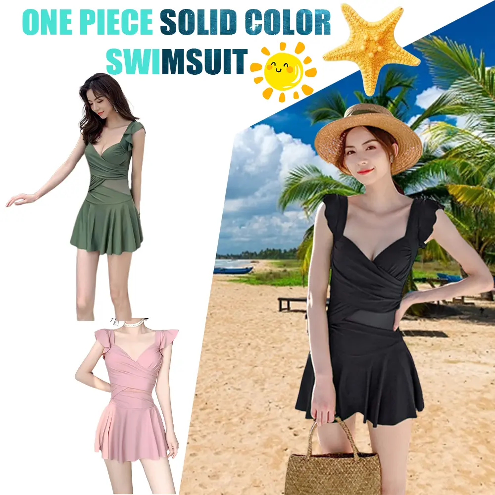 Đồ Bơi Một Mảnh Cho Nữ, Đồ Bơi Kiểu Pháp Màu Trơn, Áo Ngực Mỏng Có Gọng, Váy, Mùa Xuân Nóng Bỏng Women Dress  Voan Đen