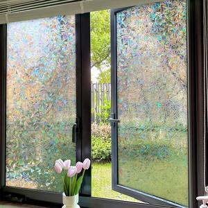 Película de privacidad para ventanas, vidrio colorido arcoíris 3D con prismas, pegatina decorativa para ventana, adhesivo estático, atrapador de sol, protección UV, aislamiento térmico para el hogar