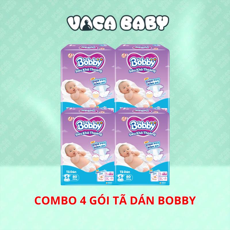  Combo 4 gói Tã Bỉm Dán Bobby đủ size S80  M76  L68  XL62  XXL56 miếng 