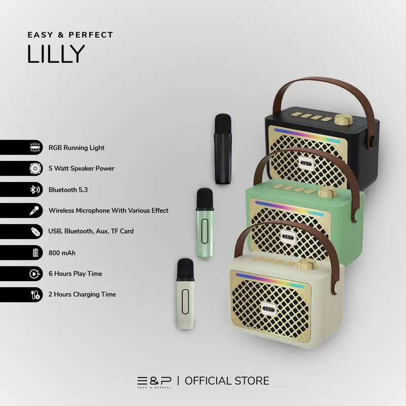 Easy & Perfect LILLY | Bluetooth Speaker Portable with RGB Running Light | Wireless Microphone with Adjustable Effects | 5 Watt Speaker Power with 6 Hours Play Time 0