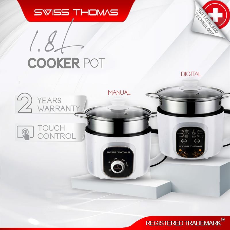 SwissThomas byT 1.8L Non Stick Multicooker Pot with Stainless Steel Steam Tray Rice Cooker Mechanical
