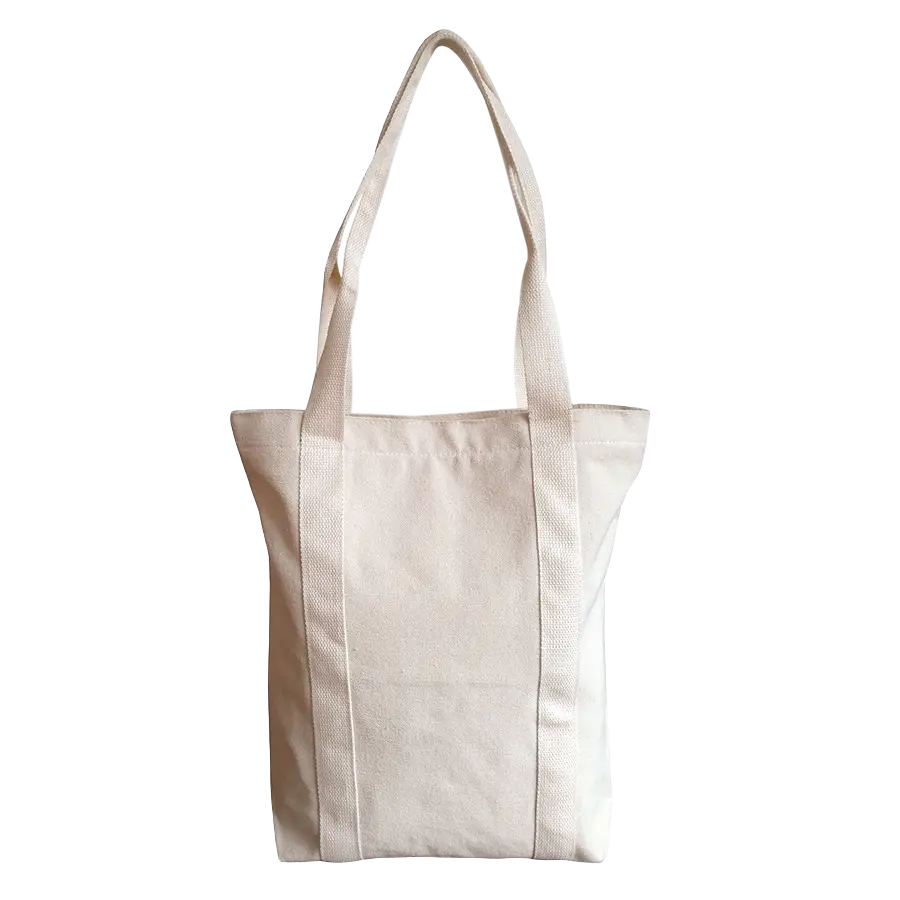 Aesthetic Beige Cotton Canvas Tote Bag with Zipper Locking