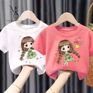MIKAILA FASHION Kaos Anak Perempuan Usia 2-16th Logo Unik Cute Girl Baju Atasan Lengan  Pendek Menarik Warna Tidak Luntur Cocok Buat Sehari-Hari