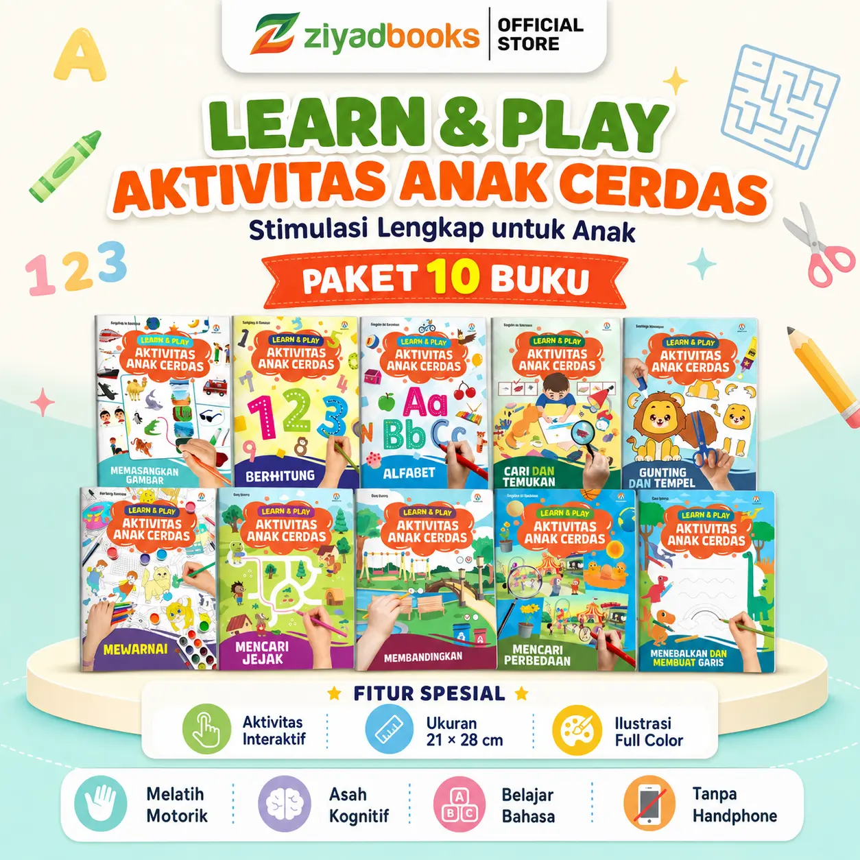 (Isi 10 Buku) Learn & Play Aktivitas Anak Cerdas Tematik Super Lengkap untuk PAUD TK 3 4 5 tahun