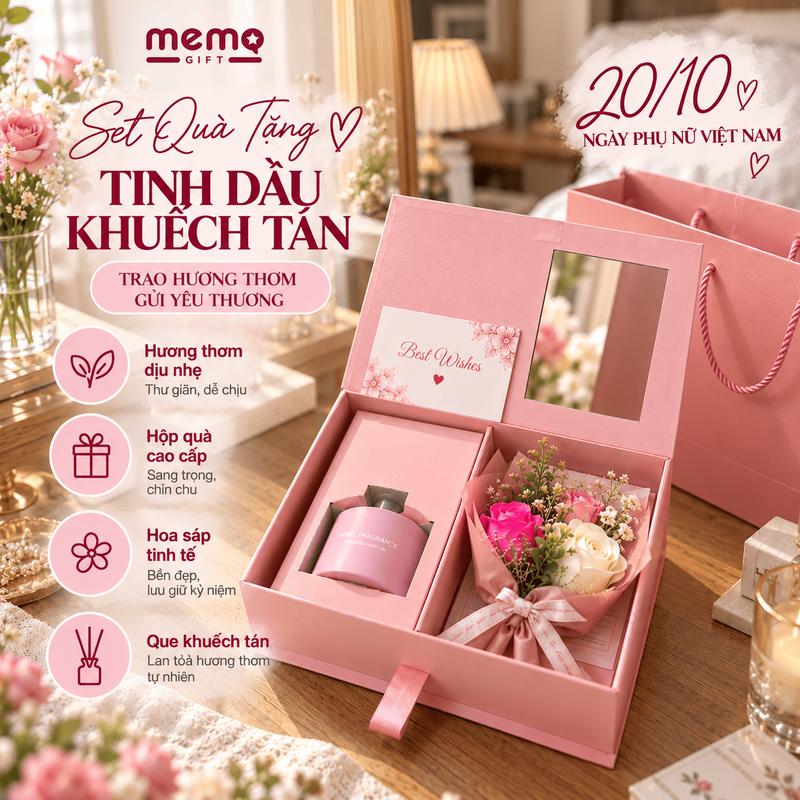 [QUÀ TẶNG 20-10] SET TINH DẦU THƠM Khuếch Tán Kèm Hoa Lụa Trang Trí, Quà tặng người yêu, Quà tặng sinh nhật- Quà Tặng Nhân Dịp 20/11