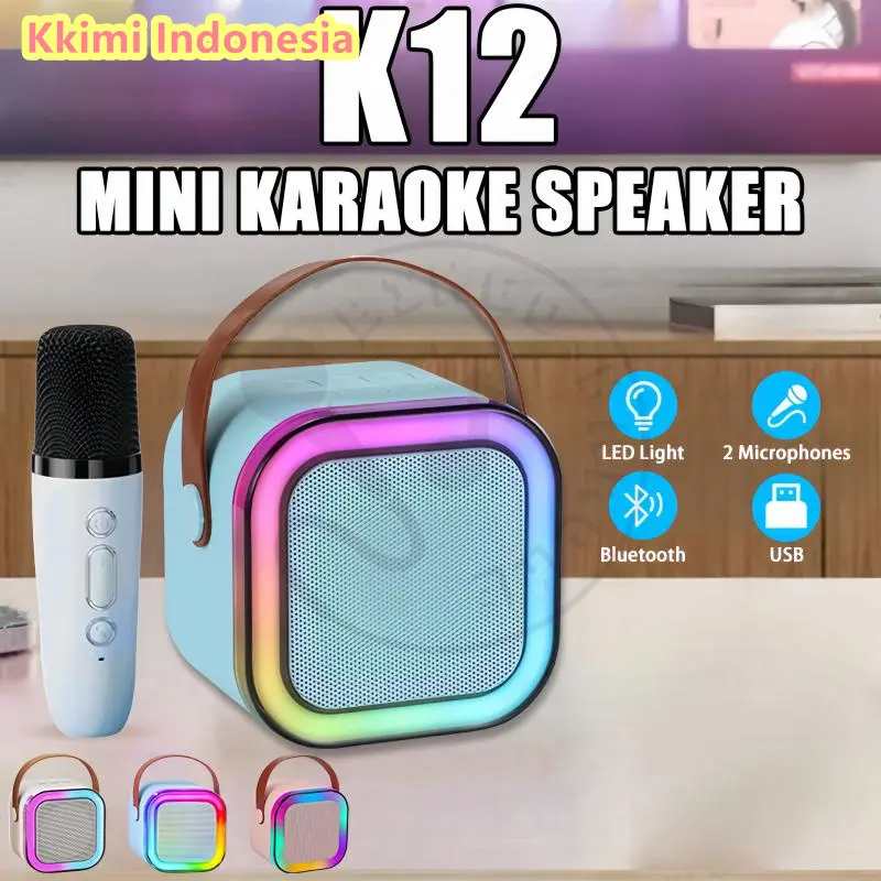【Kkimi Lndonesia】K12 Mikrofon Bluetooth Speaker Karaoke Mikrofon Mini Portabel Dengan Rgb Cahaya Led 0