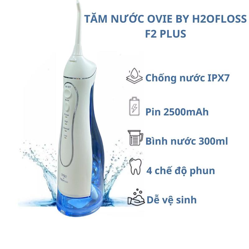 Máy tăm nước OVIE H2OFLOSS F2 PLUS cầm tay với 5 đầu phun và 4 chế độ xịt, vệ sinh sạch răng miệng Nữ Women