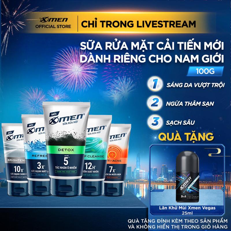 COMBO MUA 1 TẶNG 1 Sữa Rửa Mặt Xmen Detox Anti Acne 100g + Tặng Lăn Xmen Vegas 25ml