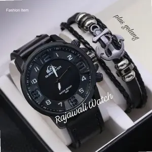 (BISA COD) Best Seller!! Jam Tangan Pria QUIKSILVER PAKET Strap Kulit Free 1 Tali Karet || JAM TANGAN FASHION COWOK MURAH || Jam Tangan Pria Sporty Quicksilver Tanggal Aktif Strap Kulit | Hot Item