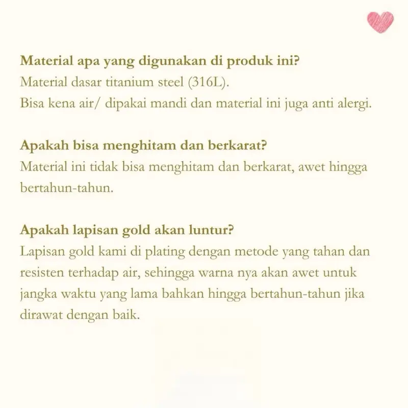 1 set perhiasan wanita titanium asli ori import anti karat luntur 3