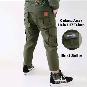 Celana Panjang Cargo Anak Usia 3-17 Tahun Bahan American Drill