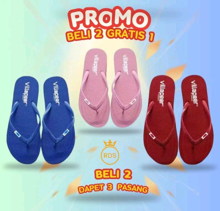 RDS CASUAL.ID Sandal Villapeer Sandal Jepit Wanita Promo Beli 2 Gratis 1 Variasi Warna Pink Biru Hitam Merah Beli 2 Dapat 3  Pasang Sendal Cewek