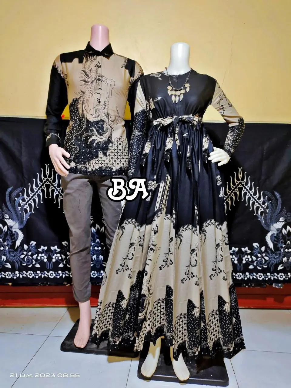 Baju Batik Couple Kemeja Batik Lengan Panjang Gamis Batik Cantik Motif Sineret Rumput Laut Orange Modern Terbaru katun wanita Pasangan Navy Keluarga Dress Sarimbit Pesta Kondangan Kantor Kantor Kantor