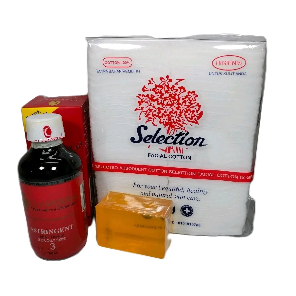 paket clariderm(sabun+toner+kapas)