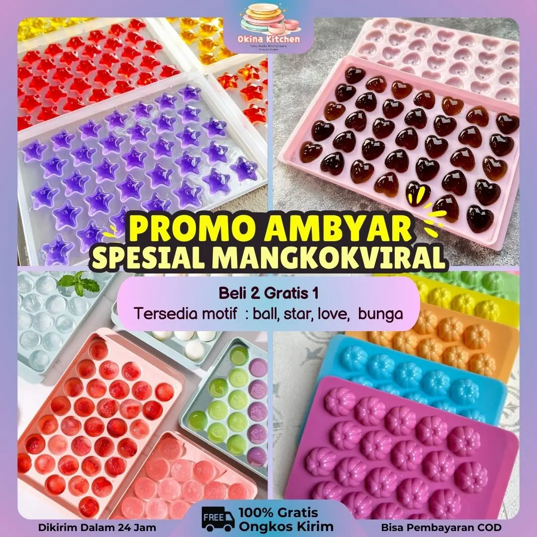 Promo ambyar live cetakan jelly dapat 3 pcs random (ball, star, love) cetakan jelly kulkas dingin Kitchenware