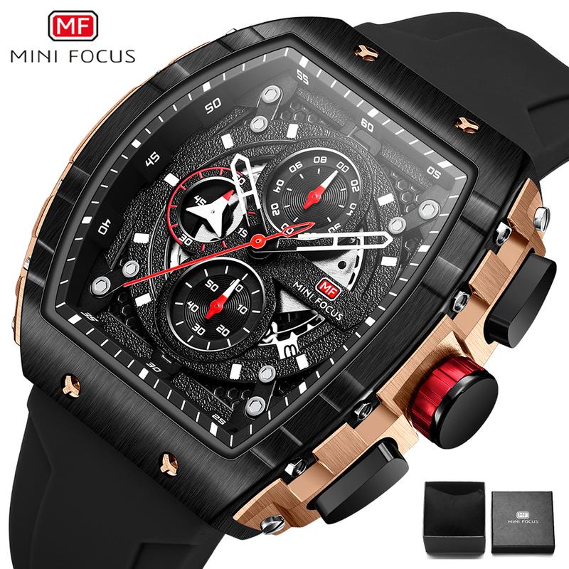 MINI FOCUS Men's Watch Waterproof Date Stopwatch Square Luminous ...