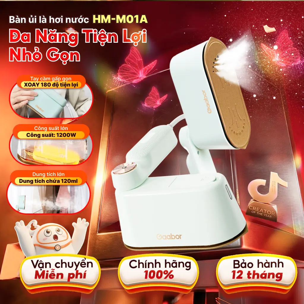 Bàn là hơi bàn ủi hơi nước Gaabor HM-M01A 2 trong 1 cầm tay mini công suất 1200W 2 chế độ ủi nước và khô  Ủi Quần Áo Là Quần Áo cầmtay bàn ủi hơi nước loại eu máy là hơi Vietnam Loại EU Clothes Steamers frico steamer gấp gọn