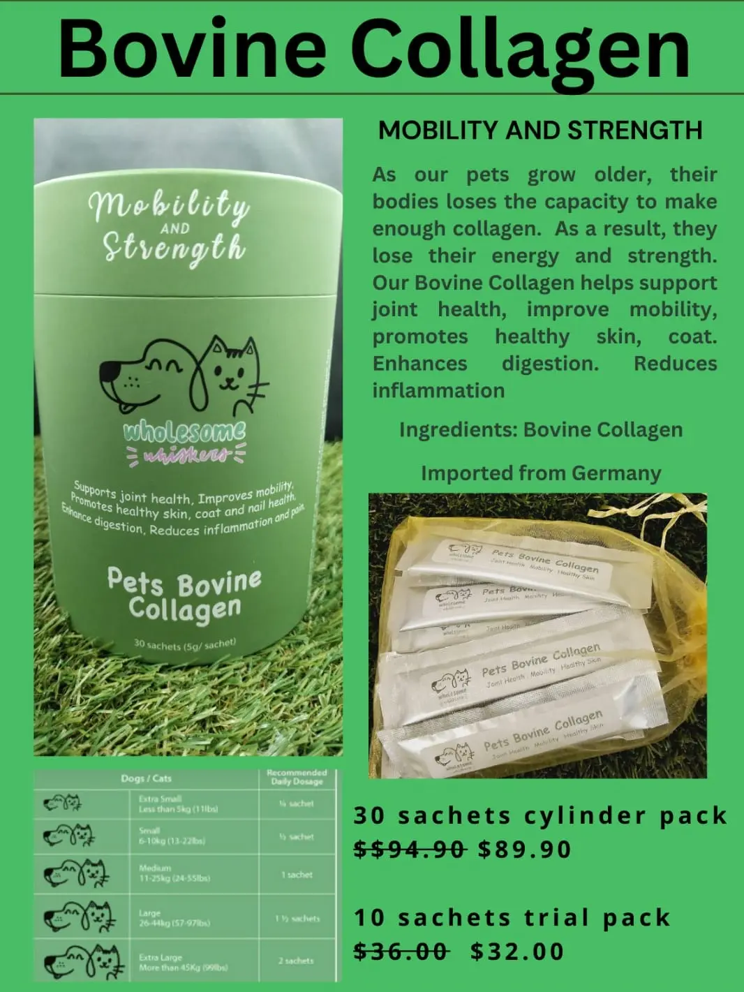 Bovine Collagen for Cat or Dog - 10 sachets trial pack