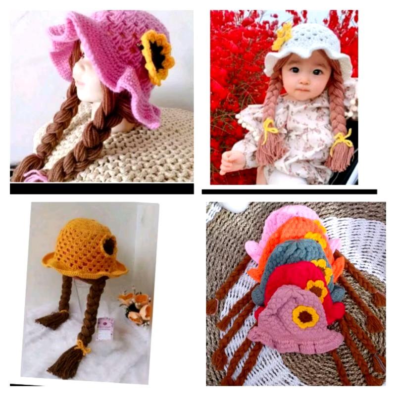 kupluk kepang wig motif pita bunga/kupluk kepang anak perempuan bisa pake nama Bayi 5