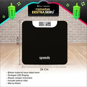 SPEEDS Timbangan Badan Digital max 180kg Scale Kaca Mini Pengukur Berat Badan Original 040-08