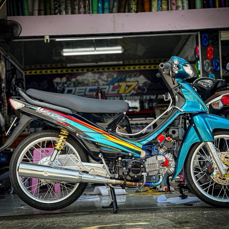 Nhãn dán xe wave nhỏ xanh đen decal chống nước - tem rời