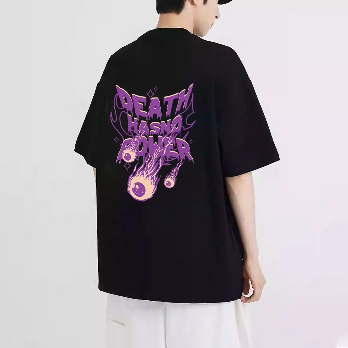 Novators studio  Oversize Kaos Lengan pendek versi longgar cetak kelelawar bola mata lucu serbaguna Retro