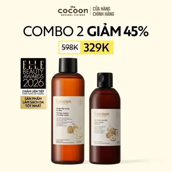 Ảnh đại diện COMBO 1 Bigsize - Nước tẩy trang bí đao Cocoon tẩy sạch makeup & giảm dầu 500ml + 1 Bigsize Gel bí đao rửa mặt Cocoon 310ml