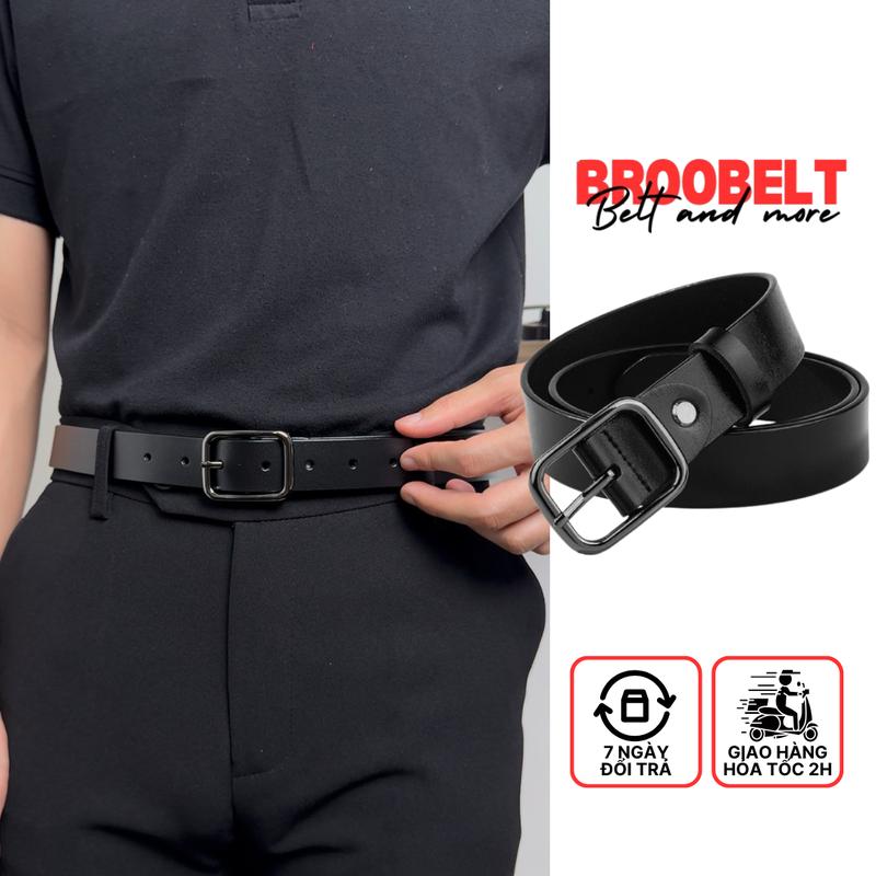 Thắt lưng da bò nam Broobelt mặt đen xịn dây nịt lưng cao cấp thời trang kèm bấm lỗ bản 3cm TL03