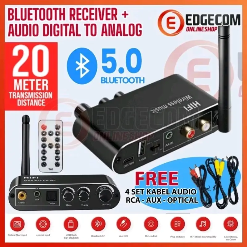 Bluetooth Audio Receiver 5.1 Digital to Analog HD Stereo - T01